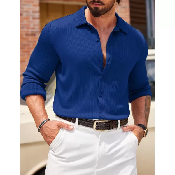 COOFANDY Athletic Fit Dress Shirts for Men Ribbed Knit Textured Button Down Shirts
