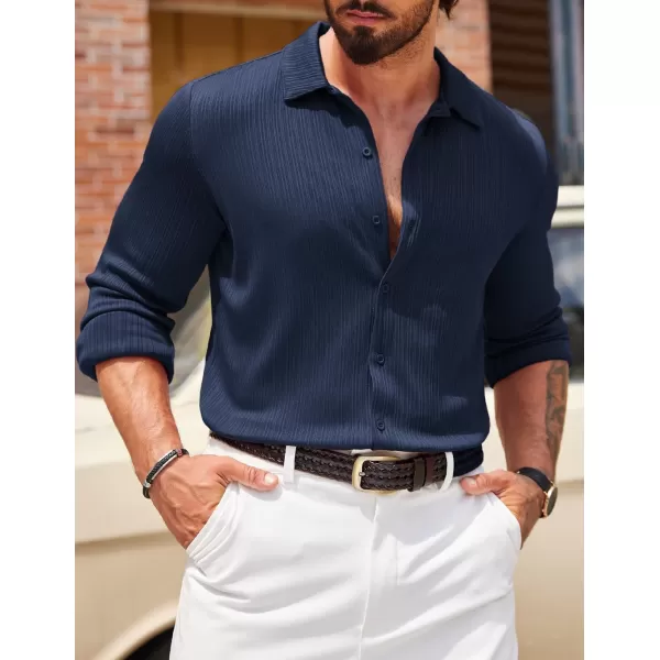 COOFANDY Athletic Fit Dress Shirts for Men Ribbed Knit Textured Button Down Shirts