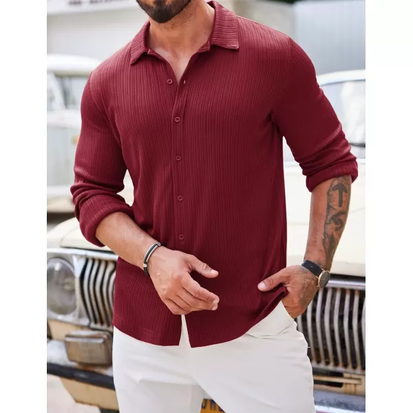 COOFANDY Athletic Fit Dress Shirts for Men Ribbed Knit Textured Button Down Shirts