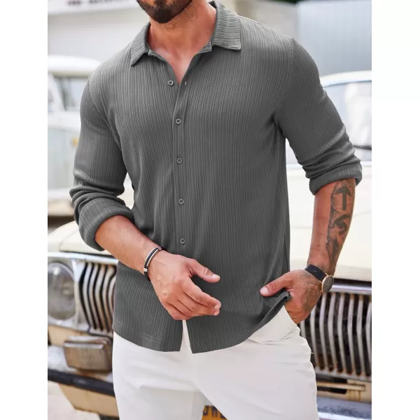 COOFANDY Athletic Fit Dress Shirts for Men Ribbed Knit Textured Button Down Shirts