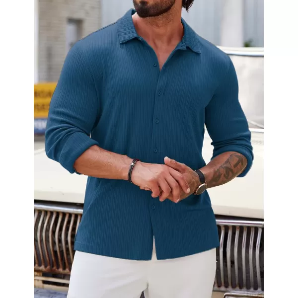 COOFANDY Athletic Fit Dress Shirts for Men Ribbed Knit Textured Button Down Shirts
