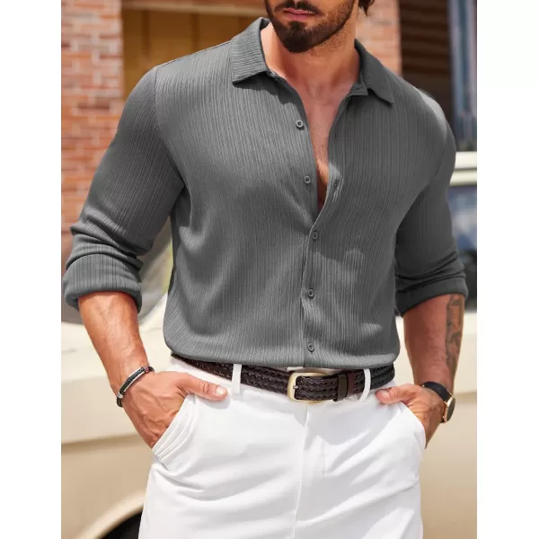 COOFANDY Athletic Fit Dress Shirts for Men Ribbed Knit Textured Button Down Shirts
