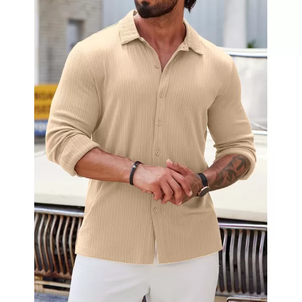 COOFANDY Athletic Fit Dress Shirts for Men Ribbed Knit Textured Button Down Shirts