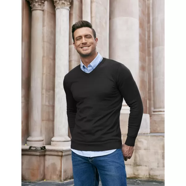 COOFANDY Men Casual V Neck Sweater Ribbed Knit Slim Fit Long Sleeve Pullover Top