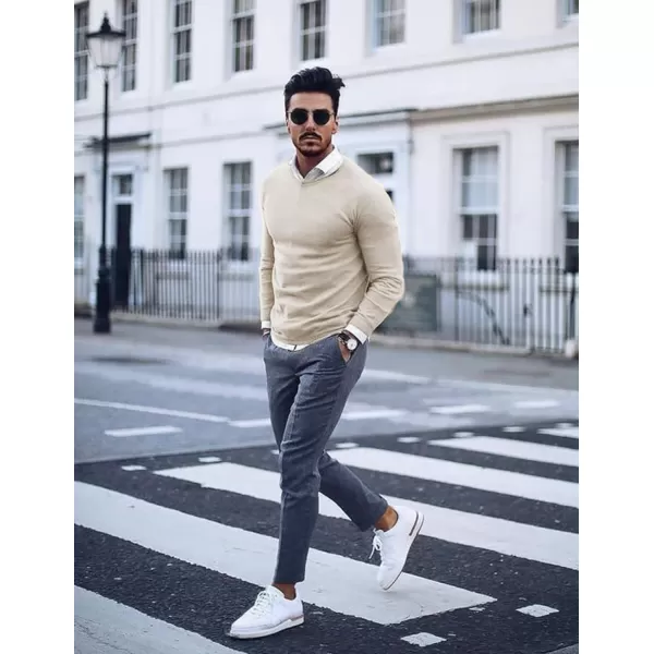 COOFANDY Men Casual V Neck Sweater Ribbed Knit Slim Fit Long Sleeve Pullover Top