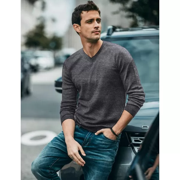 COOFANDY Men Casual V Neck Sweater Ribbed Knit Slim Fit Long Sleeve Pullover Top
