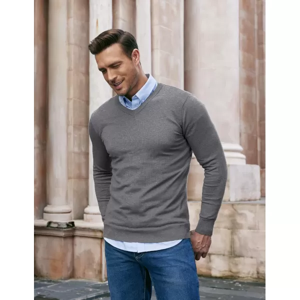 COOFANDY Men Casual V Neck Sweater Ribbed Knit Slim Fit Long Sleeve Pullover Top