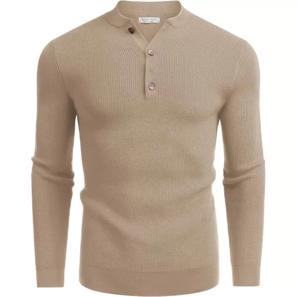 COOFANDY Men Henley Knit Sweater Dress Long Sleeve Button Pullover Sweater Casual Sweater