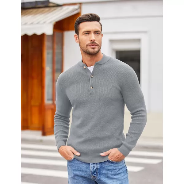 COOFANDY Men Henley Knit Sweater Dress Long Sleeve Button Pullover Sweater Casual Sweater