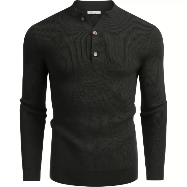COOFANDY Men Henley Knit Sweater Dress Long Sleeve Button Pullover Sweater Casual Sweater