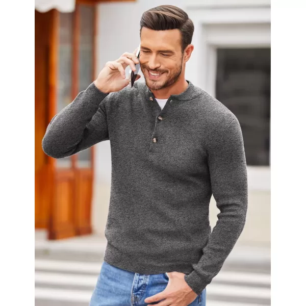 COOFANDY Men Henley Knit Sweater Dress Long Sleeve Button Pullover Sweater Casual Sweater