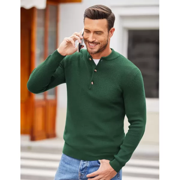 COOFANDY Men Henley Knit Sweater Dress Long Sleeve Button Pullover Sweater Casual Sweater