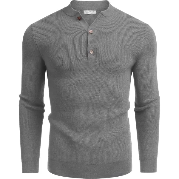 COOFANDY Men Henley Knit Sweater Dress Long Sleeve Button Pullover Sweater Casual Sweater