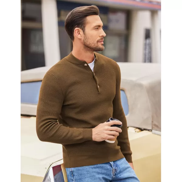 COOFANDY Men Henley Knit Sweater Dress Long Sleeve Button Pullover Sweater Casual Sweater