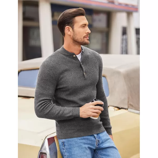 COOFANDY Men Henley Knit Sweater Dress Long Sleeve Button Pullover Sweater Casual Sweater
