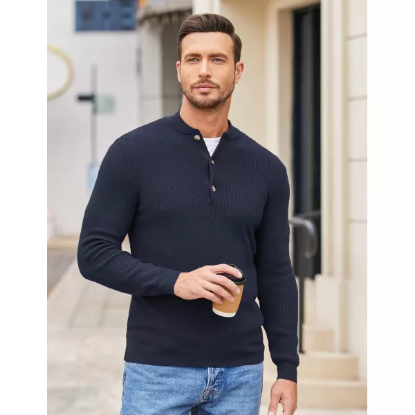 COOFANDY Men Henley Knit Sweater Dress Long Sleeve Button Pullover Sweater Casual Sweater