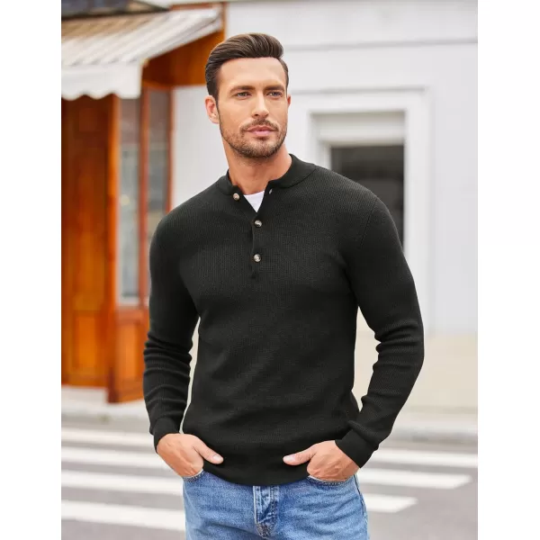 COOFANDY Men Henley Knit Sweater Dress Long Sleeve Button Pullover Sweater Casual Sweater