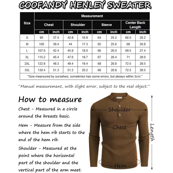 COOFANDY Men Henley Knit Sweater Dress Long Sleeve Button Pullover Sweater Casual Sweater