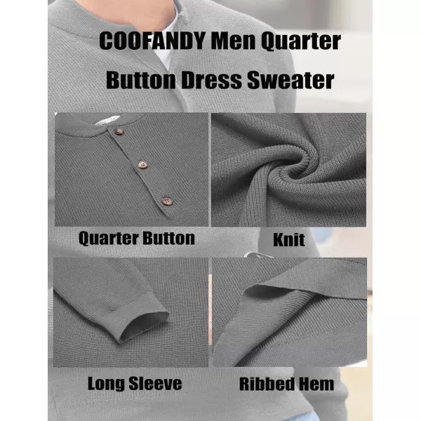 COOFANDY Men Henley Knit Sweater Dress Long Sleeve Button Pullover Sweater Casual Sweater