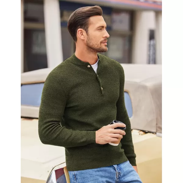 COOFANDY Men Henley Knit Sweater Dress Long Sleeve Button Pullover Sweater Casual Sweater