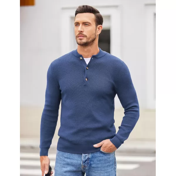 COOFANDY Men Henley Knit Sweater Dress Long Sleeve Button Pullover Sweater Casual Sweater