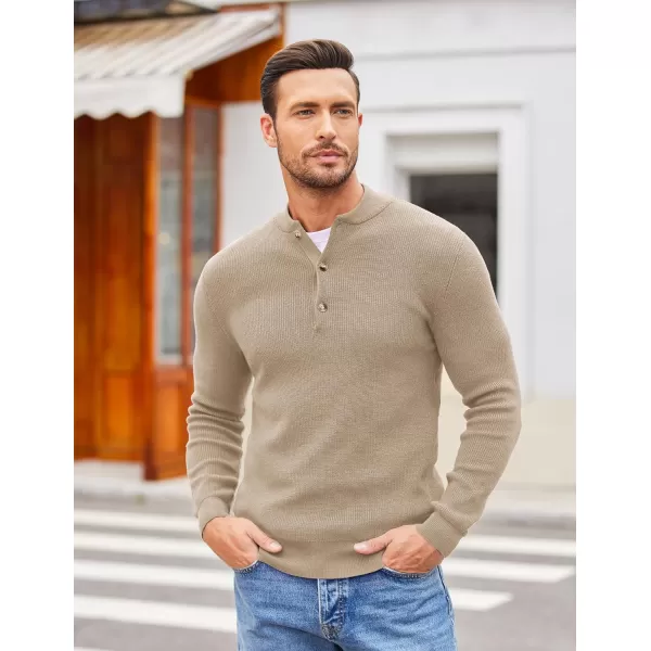 COOFANDY Men Henley Knit Sweater Dress Long Sleeve Button Pullover Sweater Casual Sweater