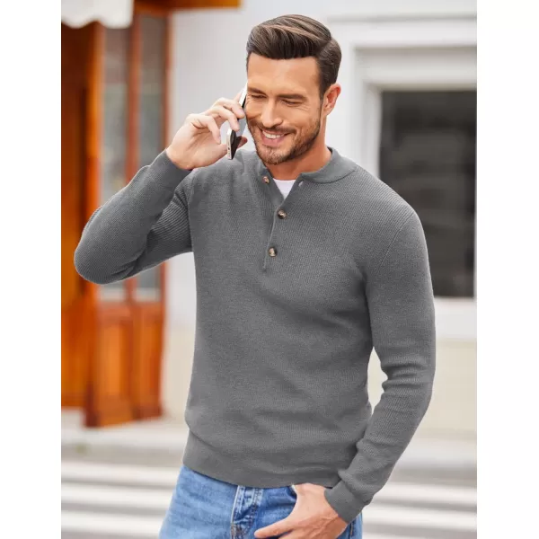COOFANDY Men Henley Knit Sweater Dress Long Sleeve Button Pullover Sweater Casual Sweater