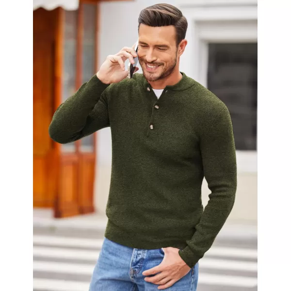 COOFANDY Men Henley Knit Sweater Dress Long Sleeve Button Pullover Sweater Casual Sweater