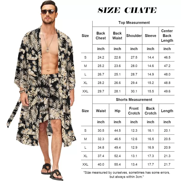 COOFANDY Men Lightweight 2 Piece Kimono Robe with Shorts Japanese 3/4 Sleeve Robes Casual Open Front Long Cardigan With Belt)