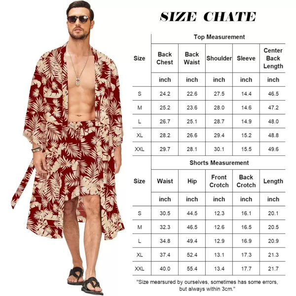 COOFANDY Men Lightweight 2 Piece Kimono Robe with Shorts Japanese 3/4 Sleeve Robes Casual Open Front Long Cardigan With Belt)
