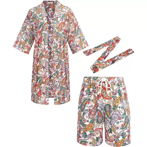 COOFANDY Men Lightweight 2 Piece Kimono Robe with Shorts Japanese 3/4 Sleeve Robes Casual Open Front Long Cardigan With Belt)