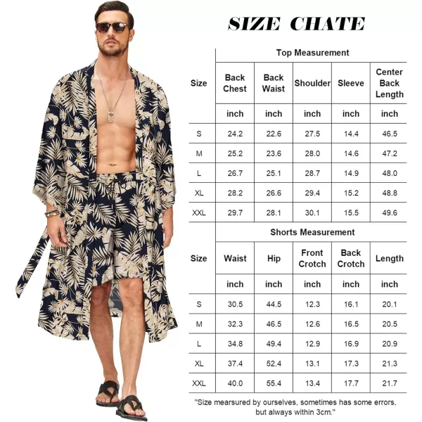 COOFANDY Men Lightweight 2 Piece Kimono Robe with Shorts Japanese 3/4 Sleeve Robes Casual Open Front Long Cardigan With Belt)