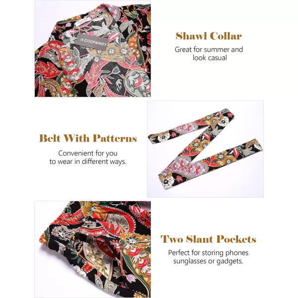 COOFANDY Men Lightweight 2 Piece Kimono Robe with Shorts Japanese 3/4 Sleeve Robes Casual Open Front Long Cardigan With Belt)