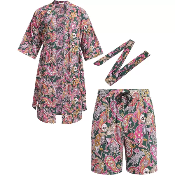COOFANDY Men Lightweight 2 Piece Kimono Robe with Shorts Japanese 3/4 Sleeve Robes Casual Open Front Long Cardigan With Belt)