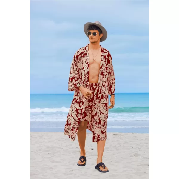COOFANDY Men Lightweight 2 Piece Kimono Robe with Shorts Japanese 3/4 Sleeve Robes Casual Open Front Long Cardigan With Belt)
