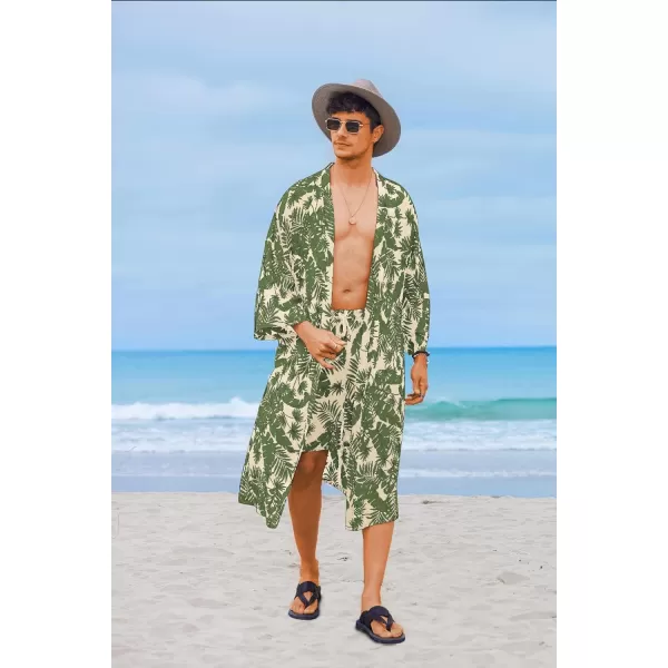 COOFANDY Men Lightweight 2 Piece Kimono Robe with Shorts Japanese 3/4 Sleeve Robes Casual Open Front Long Cardigan With Belt)