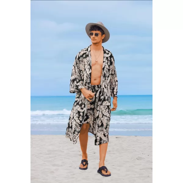 COOFANDY Men Lightweight 2 Piece Kimono Robe with Shorts Japanese 3/4 Sleeve Robes Casual Open Front Long Cardigan With Belt)