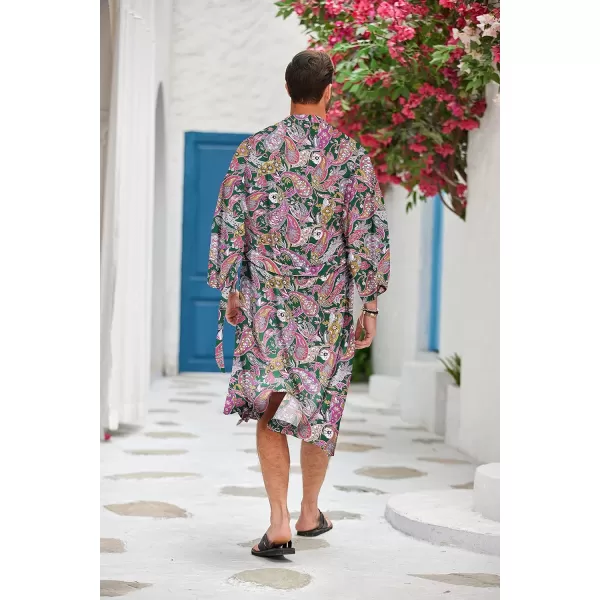 COOFANDY Men Lightweight 2 Piece Kimono Robe with Shorts Japanese 3/4 Sleeve Robes Casual Open Front Long Cardigan With Belt)