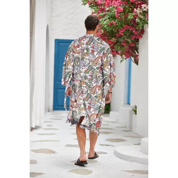 COOFANDY Men Lightweight 2 Piece Kimono Robe with Shorts Japanese 3/4 Sleeve Robes Casual Open Front Long Cardigan With Belt)