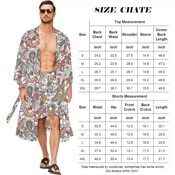 COOFANDY Men Lightweight 2 Piece Kimono Robe with Shorts Japanese 3/4 Sleeve Robes Casual Open Front Long Cardigan With Belt)