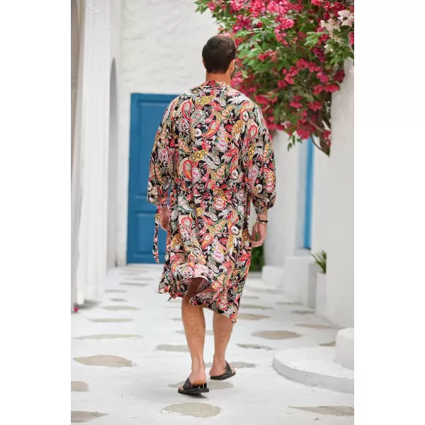 COOFANDY Men Lightweight 2 Piece Kimono Robe with Shorts Japanese 3/4 Sleeve Robes Casual Open Front Long Cardigan With Belt)