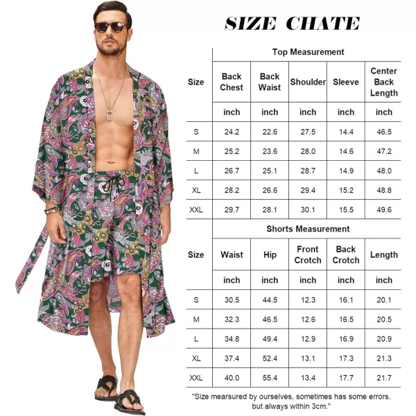COOFANDY Men Lightweight 2 Piece Kimono Robe with Shorts Japanese 3/4 Sleeve Robes Casual Open Front Long Cardigan With Belt)