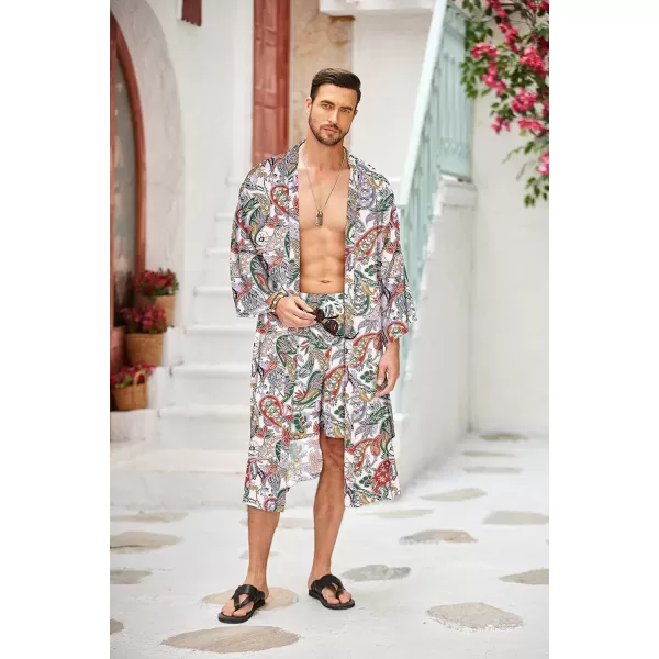 COOFANDY Men Lightweight 2 Piece Kimono Robe with Shorts Japanese 3/4 Sleeve Robes Casual Open Front Long Cardigan With Belt)
