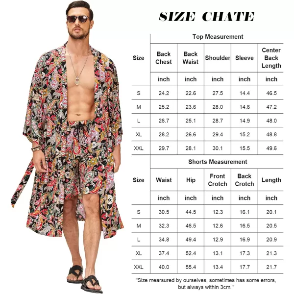 COOFANDY Men Lightweight 2 Piece Kimono Robe with Shorts Japanese 3/4 Sleeve Robes Casual Open Front Long Cardigan With Belt)