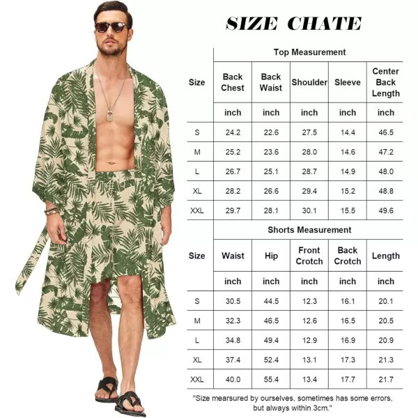 COOFANDY Men Lightweight 2 Piece Kimono Robe with Shorts Japanese 3/4 Sleeve Robes Casual Open Front Long Cardigan With Belt)