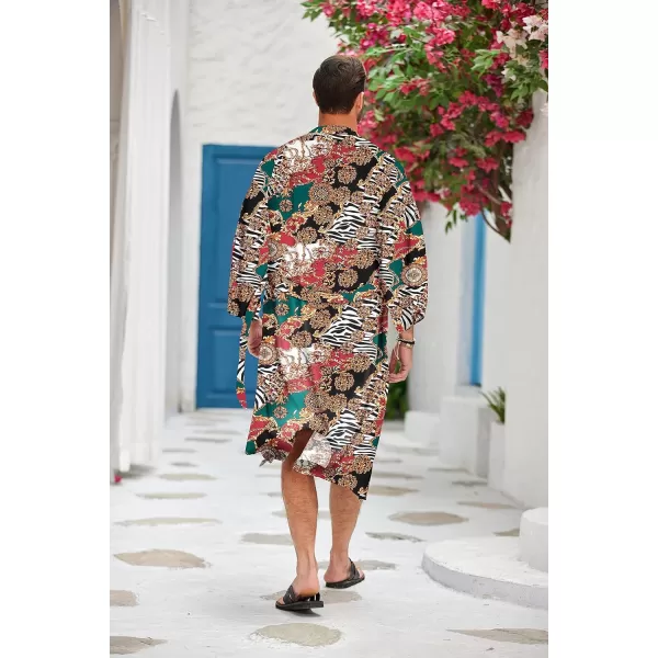 COOFANDY Men Lightweight 2 Piece Kimono Robe with Shorts Japanese 3/4 Sleeve Robes Casual Open Front Long Cardigan With Belt)