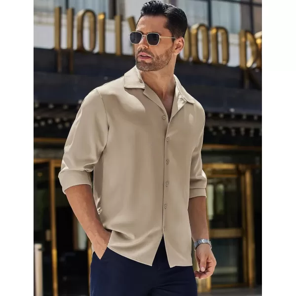 COOFANDY Men Luxury Silk Shirt Long Sleeve Satin Dress Shirt Shiny Button Down Prom Wedding Party Shirt