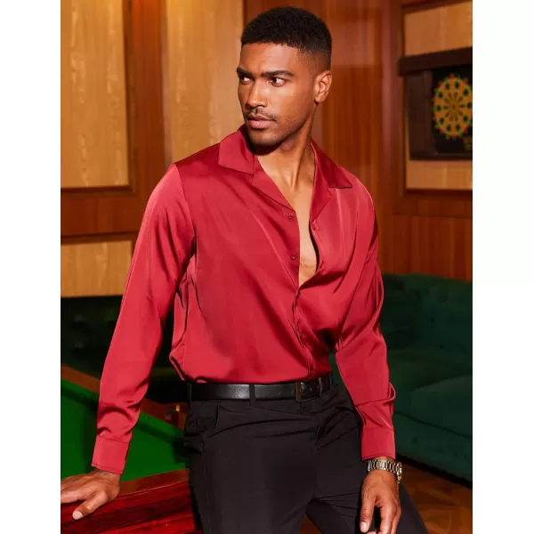 COOFANDY Men Luxury Silk Shirt Long Sleeve Satin Dress Shirt Shiny Button Down Prom Wedding Party Shirt
