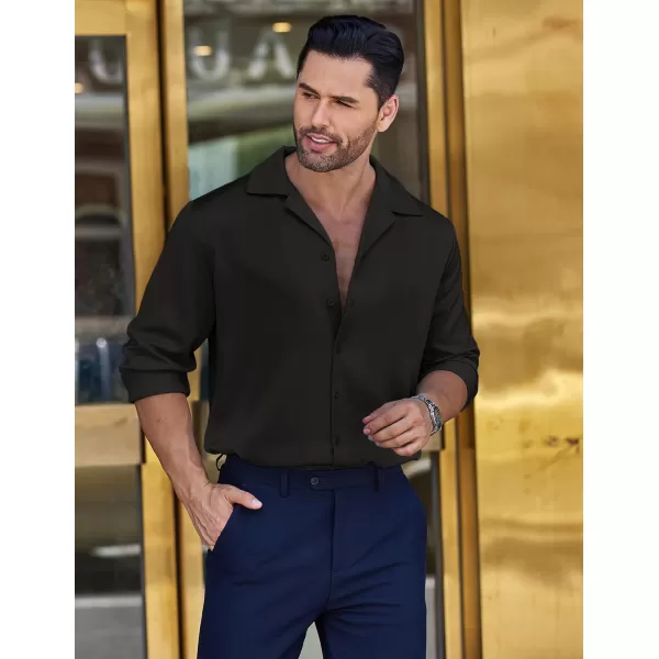 COOFANDY Men Luxury Silk Shirt Long Sleeve Satin Dress Shirt Shiny Button Down Prom Wedding Party Shirt