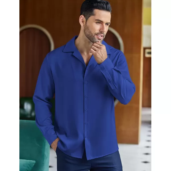 COOFANDY Men Luxury Silk Shirt Long Sleeve Satin Dress Shirt Shiny Button Down Prom Wedding Party Shirt